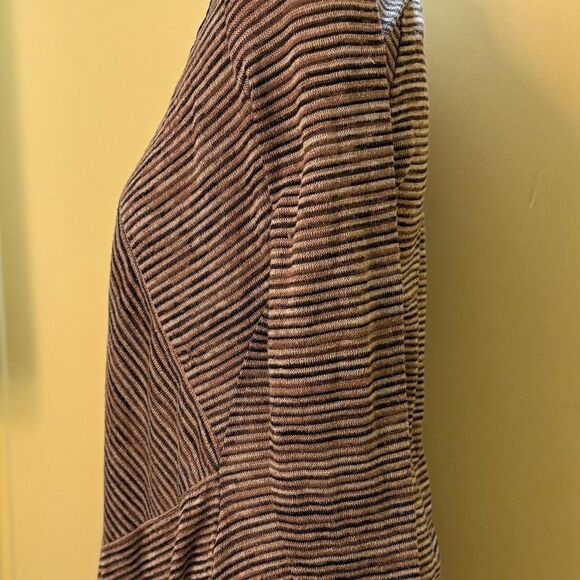 Max Studio striped cotton blend long sleeve tunic top in brown and tan size L - Picture 2 of 5